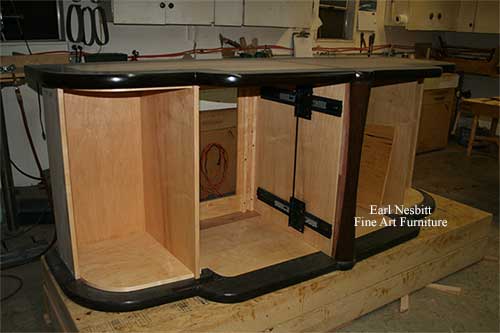 finished cabinet without doors in Earl's shop for custom made art deco cabinet